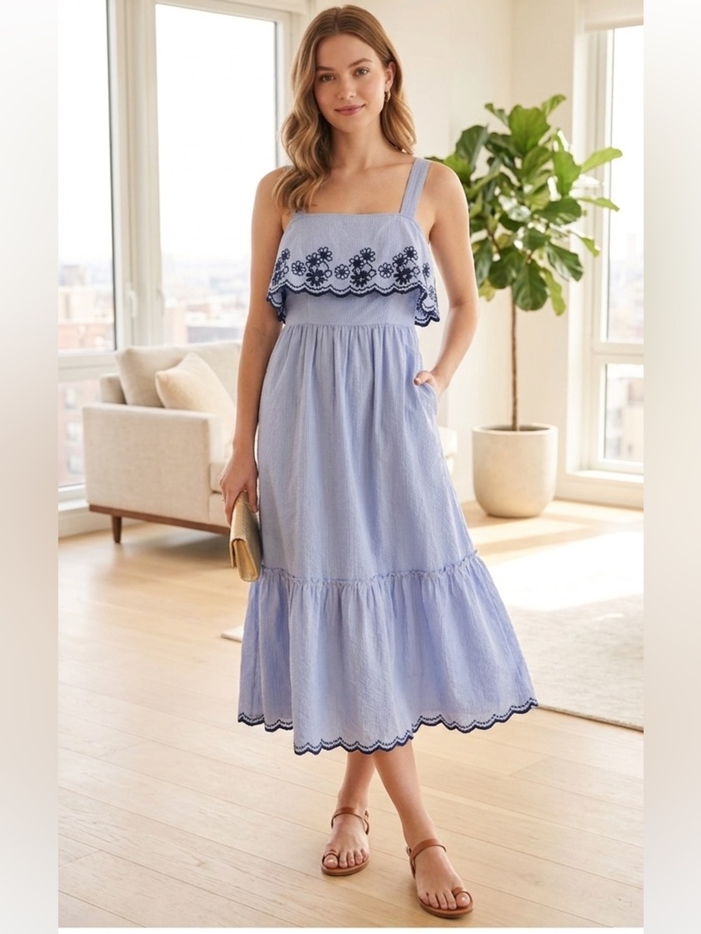 Kate spade New York daisy embroided tiered cotton dress xs
